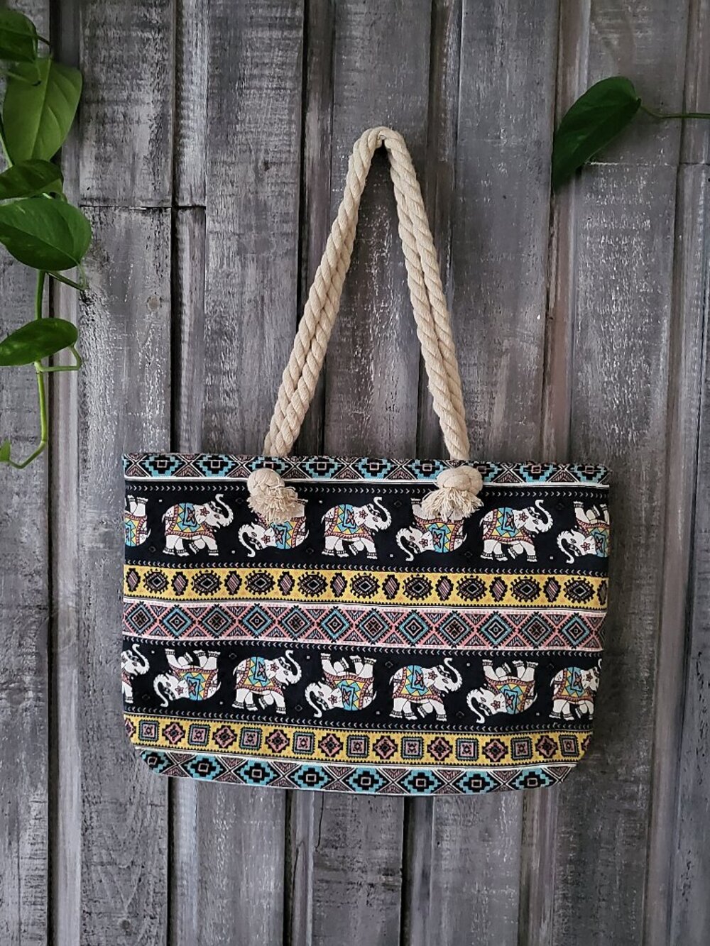 Elephant Canvas Tote Bag Bohemian NWOT